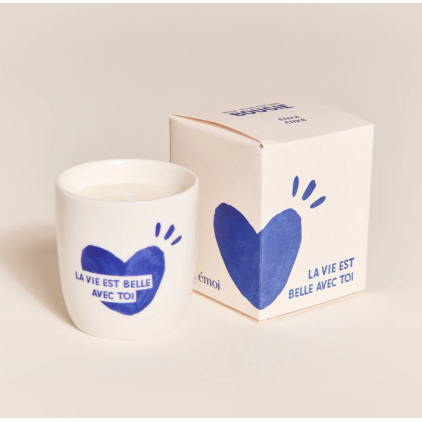 Bougie tasse - La vie est belle avec toi - bleu