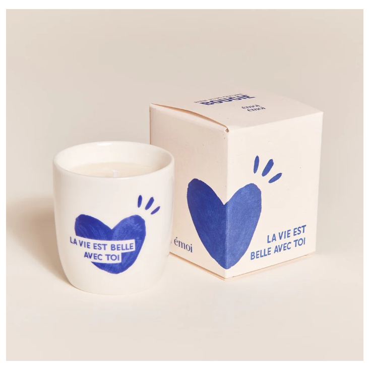Bougie tasse - La vie est belle avec toi - bleu