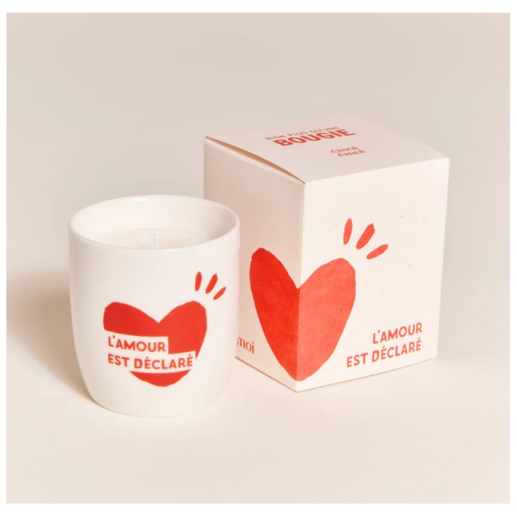 Bougie tasse - L'amour est déclaré - rouge