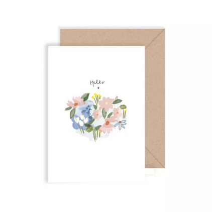 Carte double avec enveloppe - Hello - Petit jardin fleuri