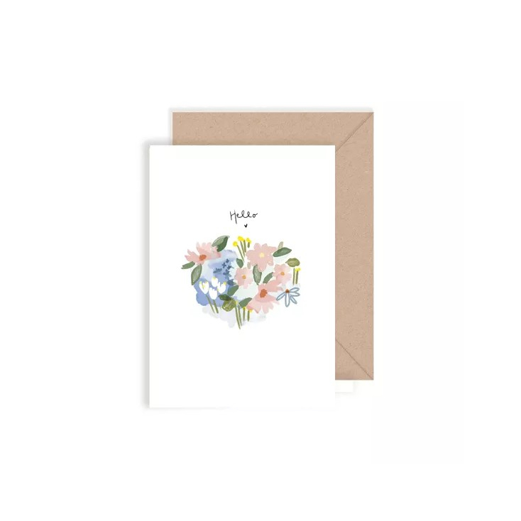 Carte double avec enveloppe - Hello - Petit jardin fleuri