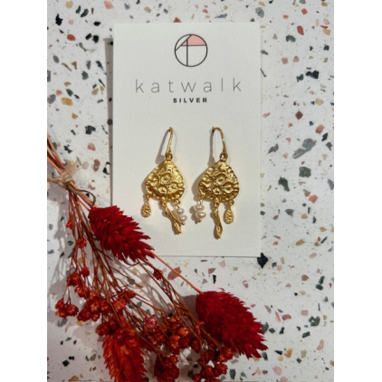 Boucles d'oreilles - messing - attrape-rêve et perles blanches