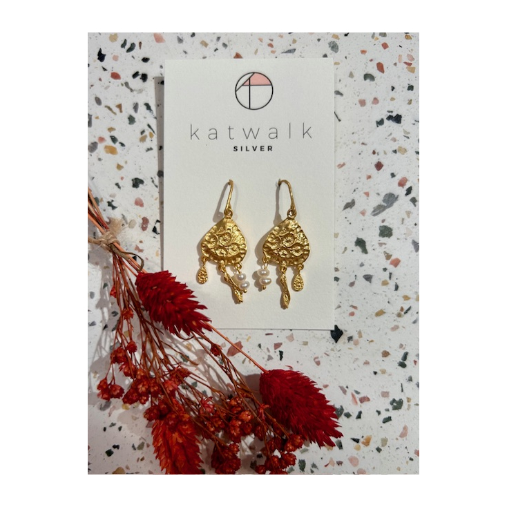 Boucles d'oreilles - messing - attrape-rêve et perles blanches