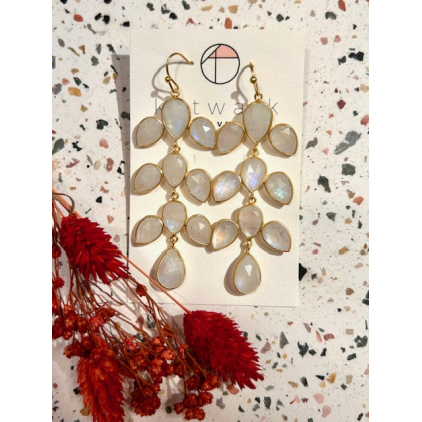 Boucles d'oreilles - messing - longues et larges pierres blanches