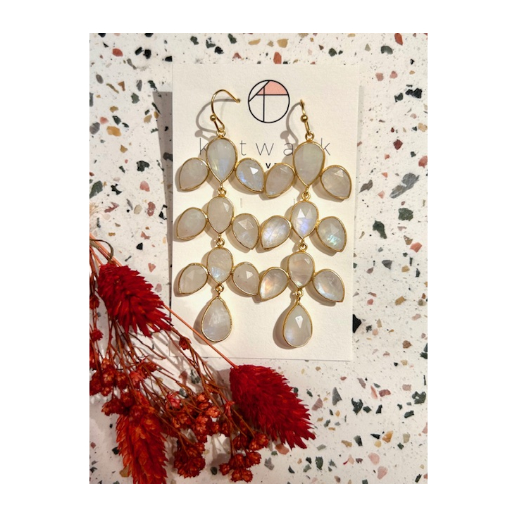 Boucles d'oreilles - messing - longues et larges pierres blanches