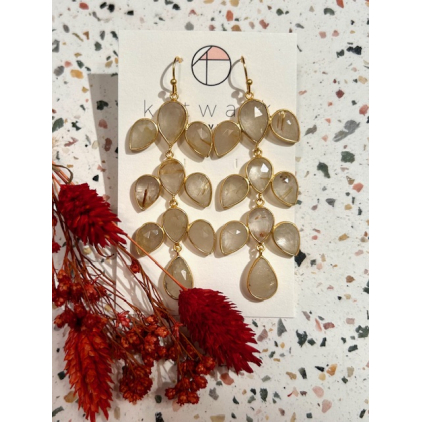 Boucles d'oreilles - messing - longues et larges pierres blanches