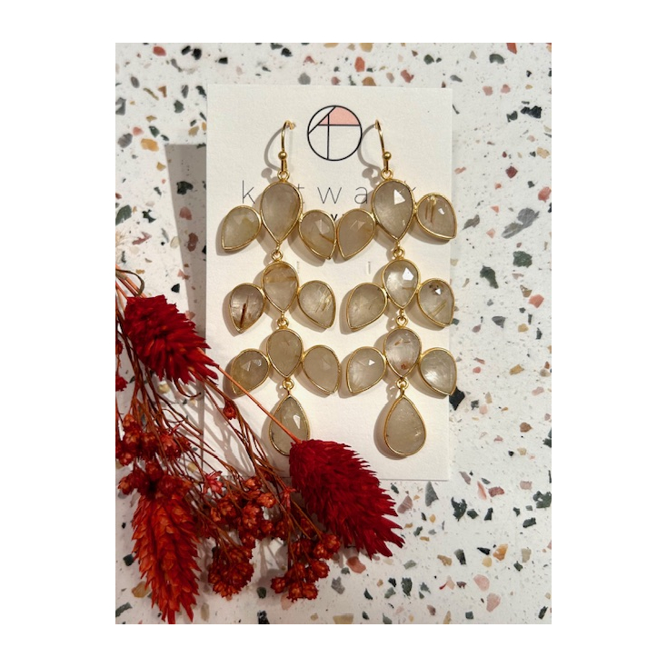 Boucles d'oreilles - messing - longues et larges pierres blanches