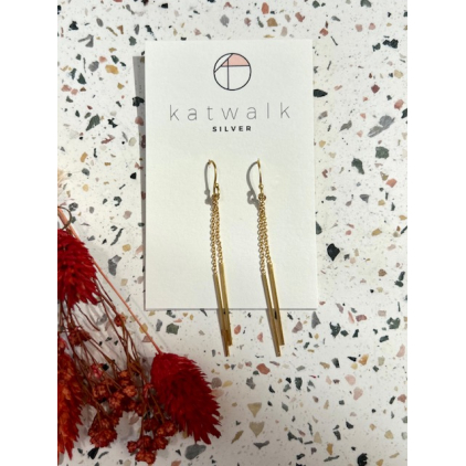 Boucles d'oreilles - or - double chaînes et barettes