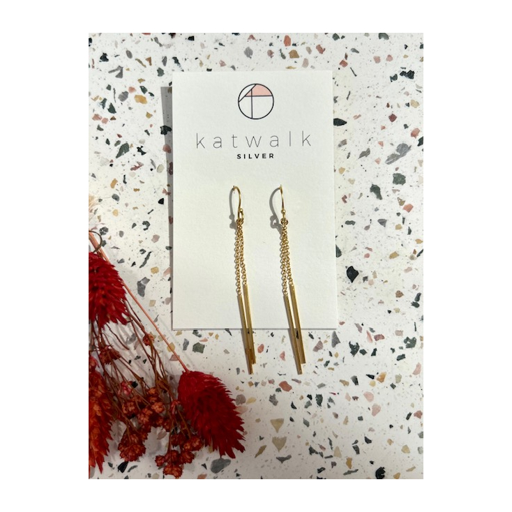 Boucles d'oreilles - or - double chaînes et barettes