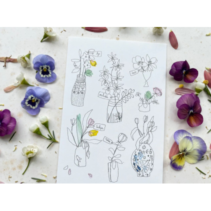 Carte Postale Double - Vases de fleurs