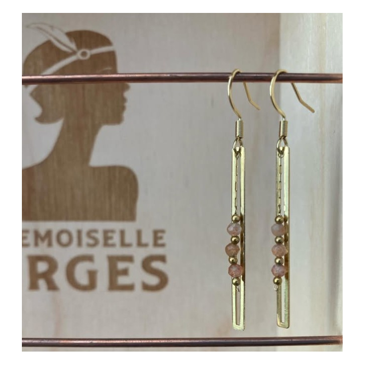 Boucles d'oreilles laiton doré - Eugénie - pierre de soleil