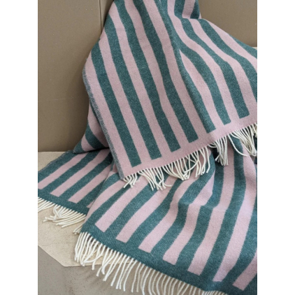 Wool blanket - Stripes - Greenstone, rose