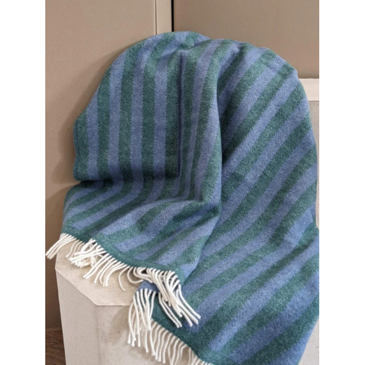 Wool blanket - Stripes - Greenstone, denim