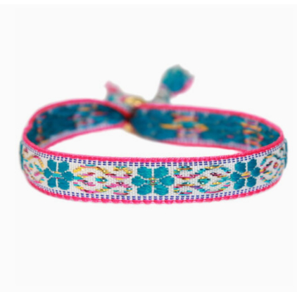 Bracelet Geweven fleur blanc bleu