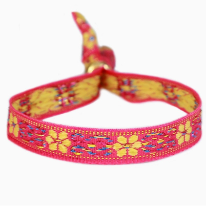 Bracelet Geweven - fleur - rose/jaune