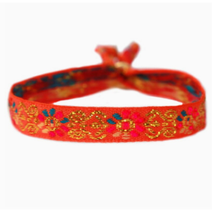 Bracelet ruban - fleur - orange