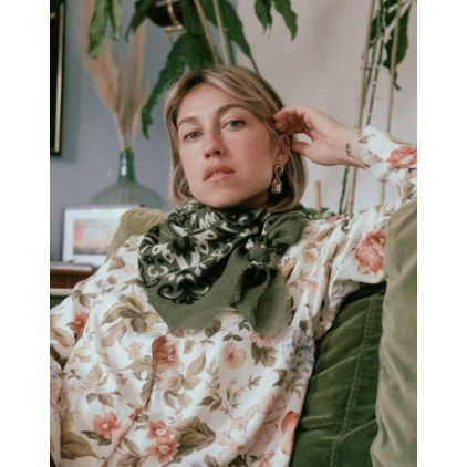 Foulard bandana laine/soie - kaki