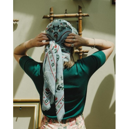 Foulard secret garden laine/soie - ciel