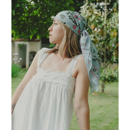 Foulard secret garden coton - ciel