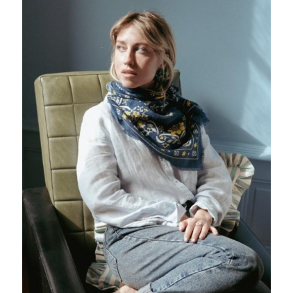 Foulard Secret Garden laine/soie- navy