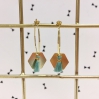 Boucles d'oreilles Sacha - Exagone et pompom turquoise