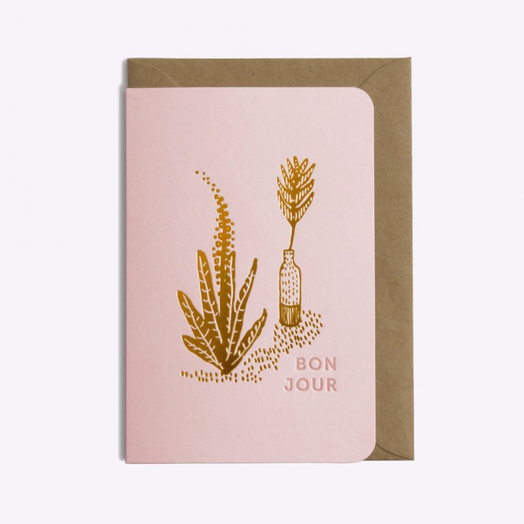 Carte postale Bonjour - Pink