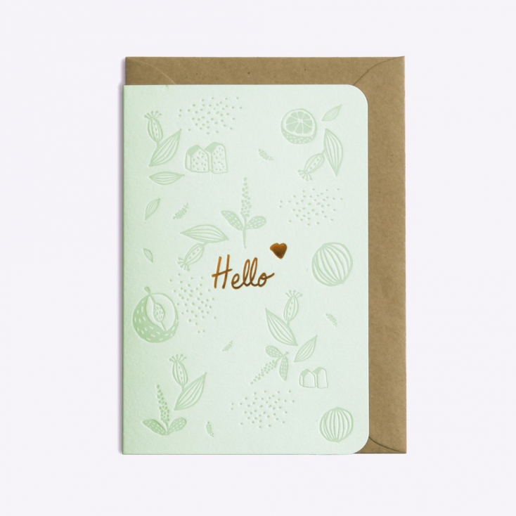 Carte postale Floral Hello - powder green