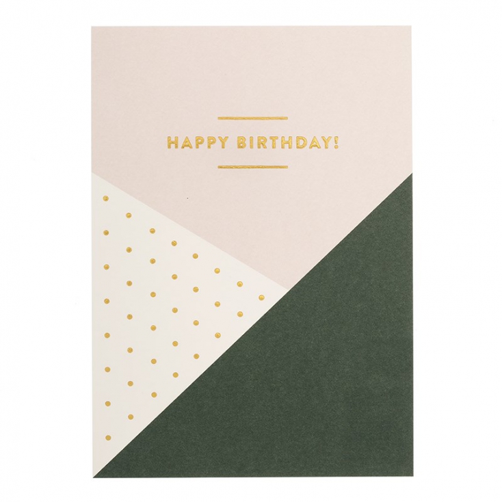 Carte postale Geometric Happy Birthday rose black gold dots