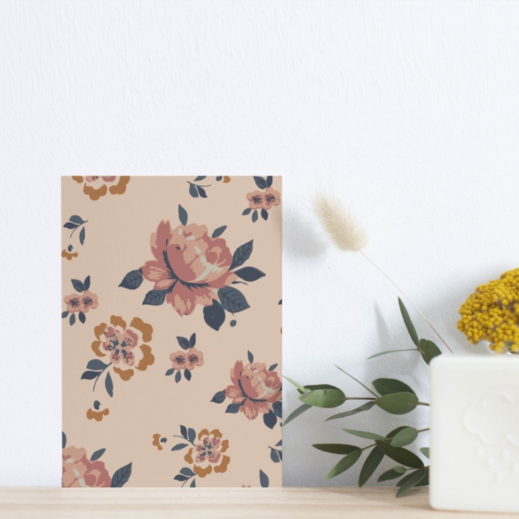 Carte postale Imprimé roses et fleurs moutarde