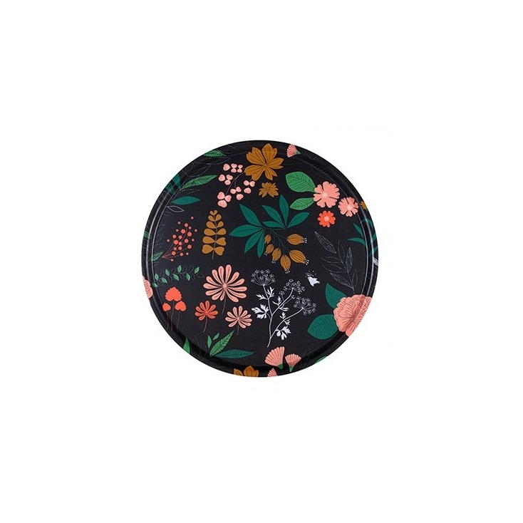 Plateau en bouleau - Herbier - Noir - rond - 45cm