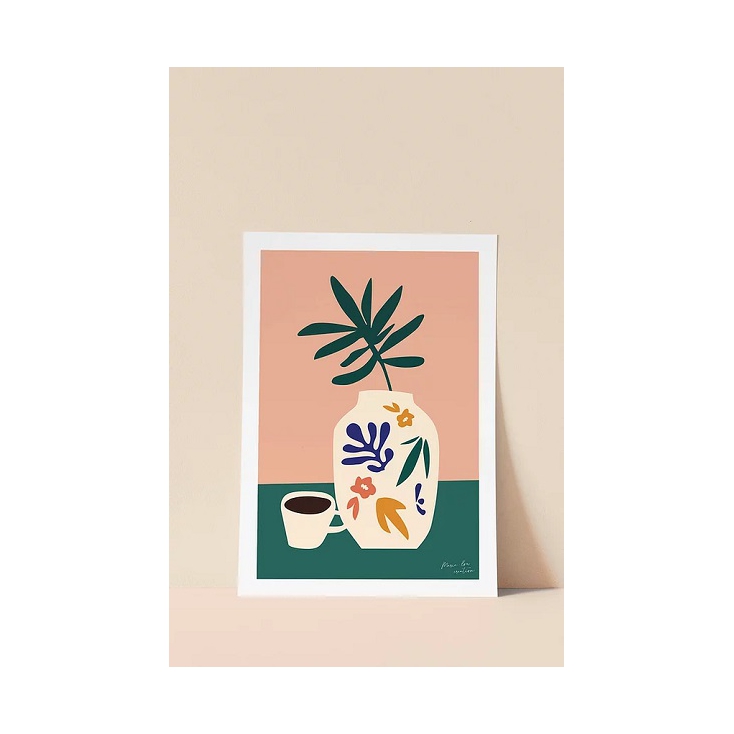 Carte postale - Fleurs et café