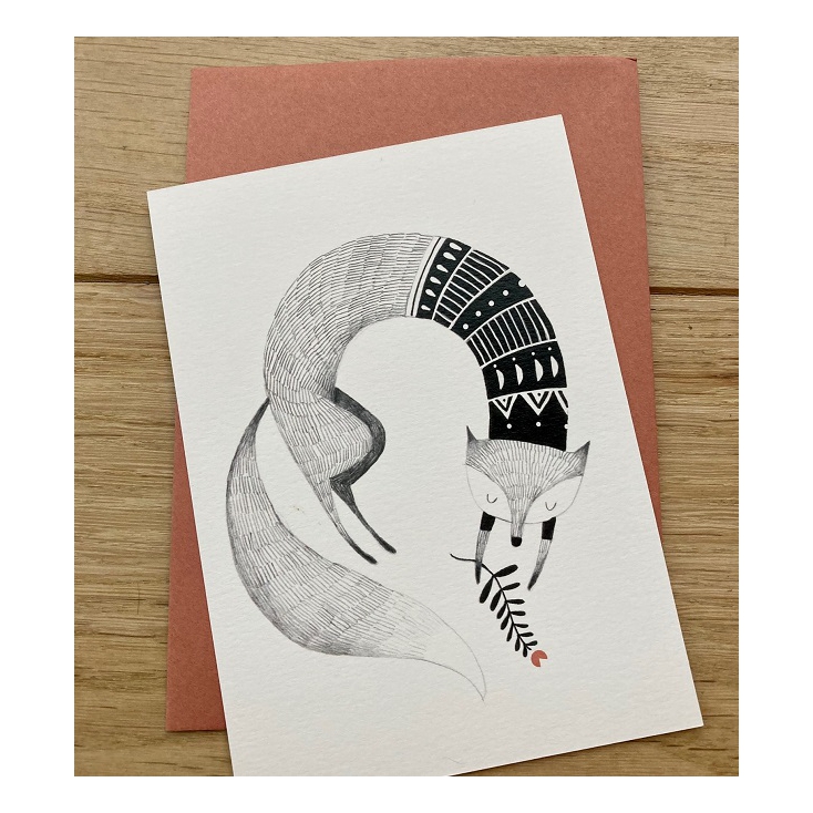 Aline Tekent - Carte postale - F7 - renard pull noir