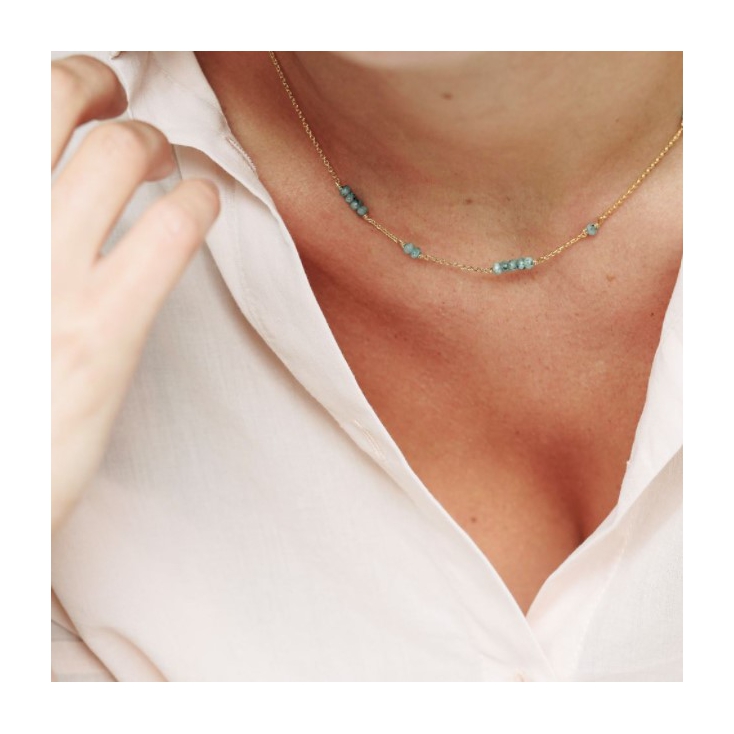 Collier 10851 Uma plaqué or - Agathe turquoise - Amulette