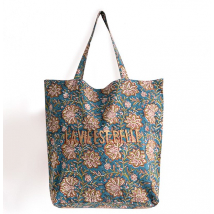 Tote Bag - La vie est belle - Louise - Bleu Canard