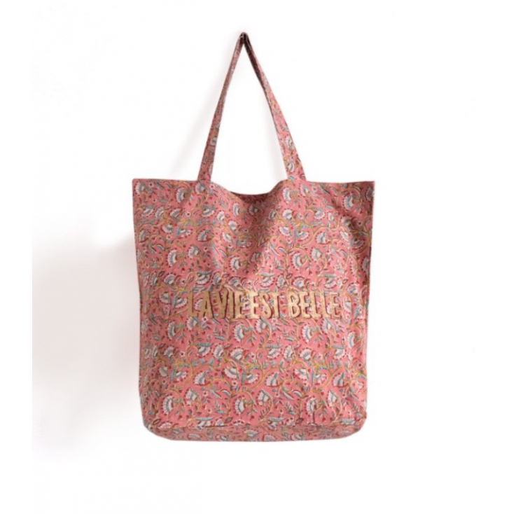 Tote Bag - La vie est belle - Lili - Vieux rose 