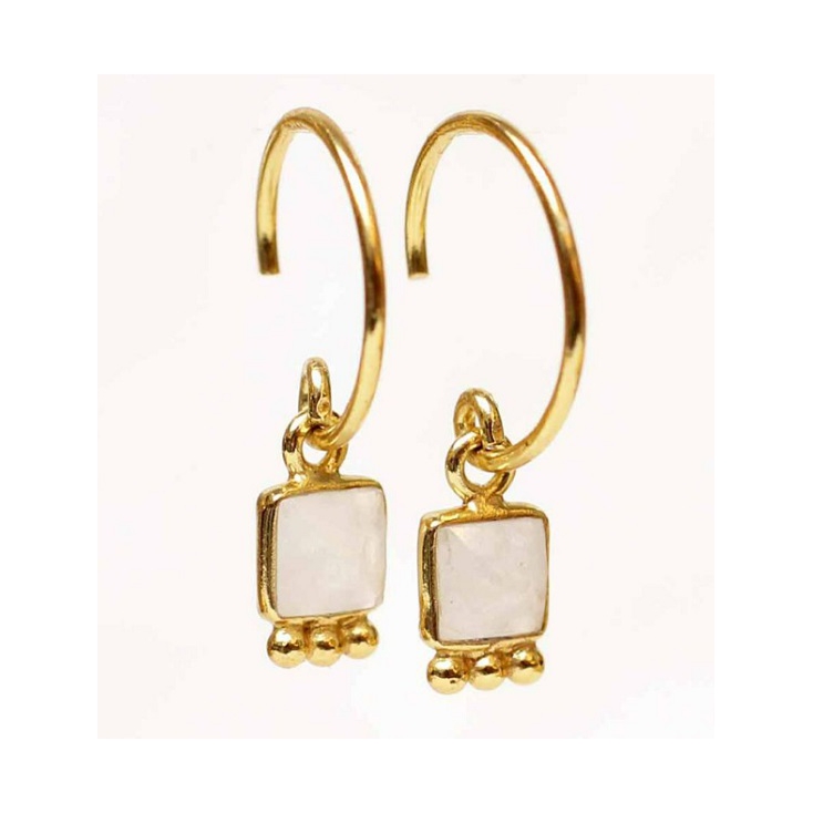  Earring square moonstone gold plated - 1256-GB-1