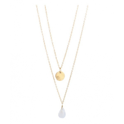 Collier coin & drop moon stone gold plated - 3034-GB-1
