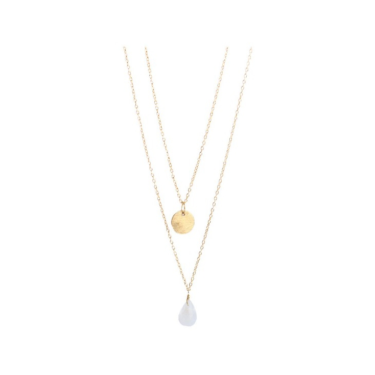 Collier coin & drop moon stone gold plated - 3034-GB-1