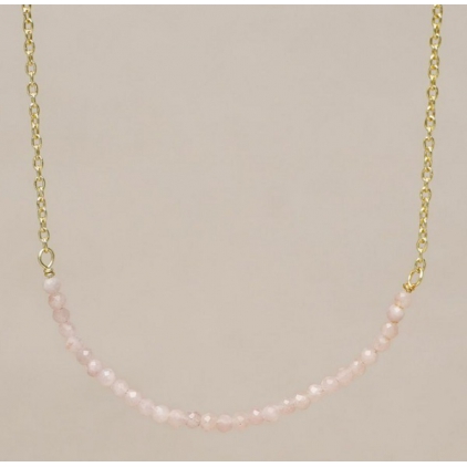 Collier peach moonstone small beads gold plated - 3187-GB-4