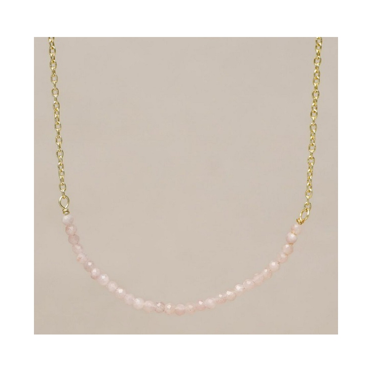 Collier peach moonstone small beads gold plated - 3187-GB-4