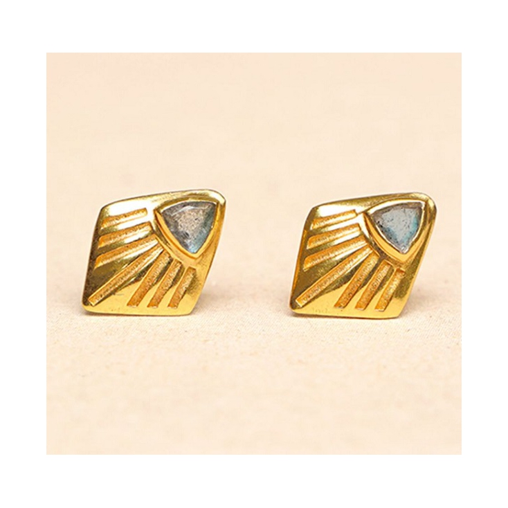 Boucles d'oreilles stud labradorite diamond striped gold plated 1682-GB-2