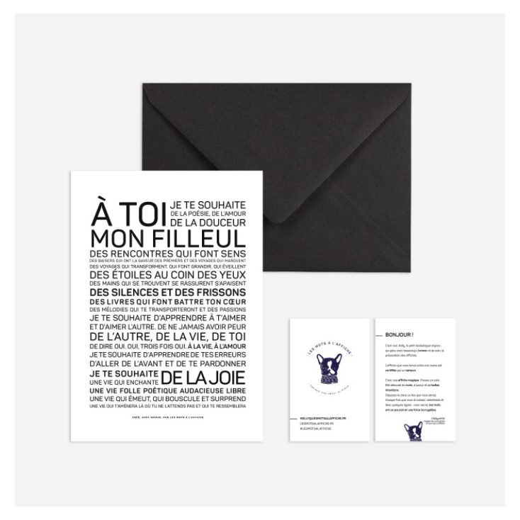 Carte postale avec enveloppe - A toi mon filleul