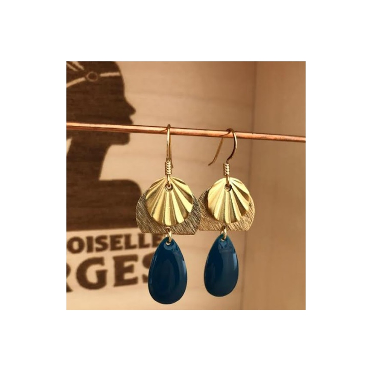 Boucles d'oreilles laiton doré - Sister - Pétrole