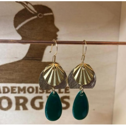Boucles d'oreilles laiton doré - Sister - Vert