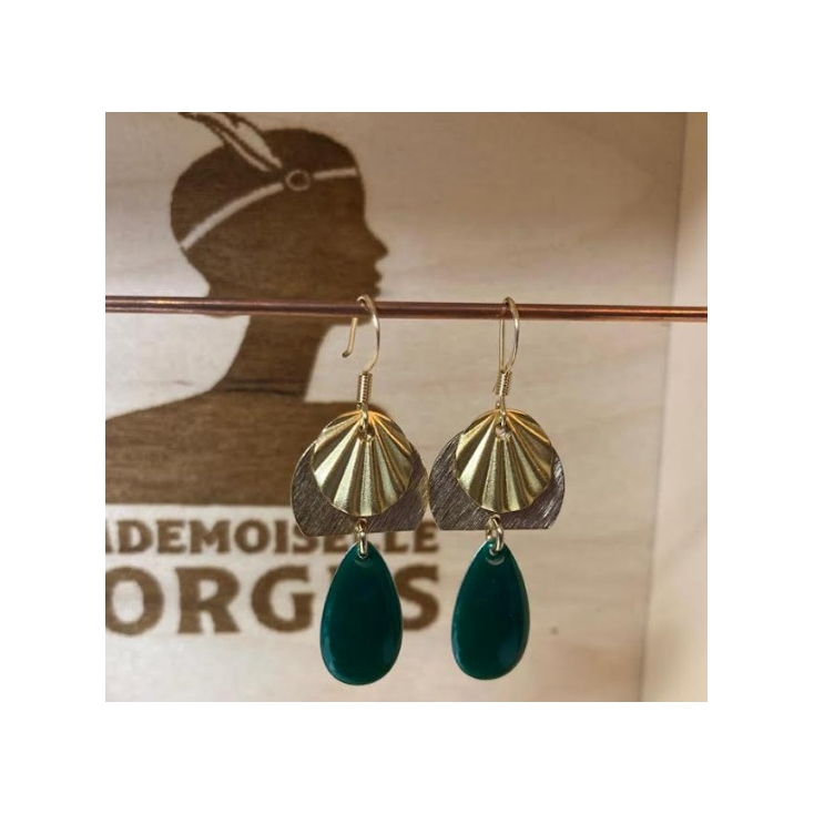 Boucles d'oreilles laiton doré - Sister - Vert