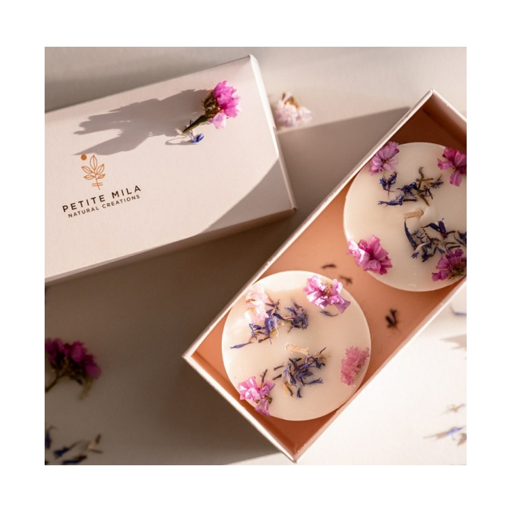 Coffret de 2 bougies fleurs séchées - rose