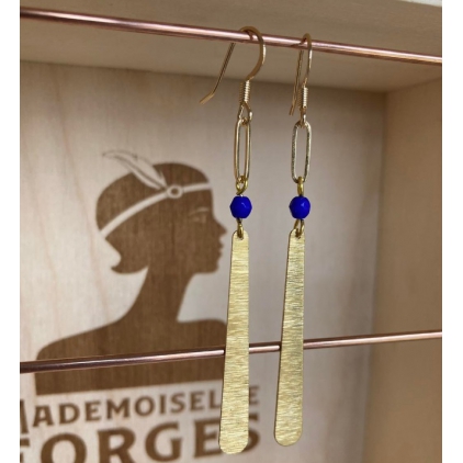 Boucles d'oreilles laiton doré - Bisou - Bleu roi
