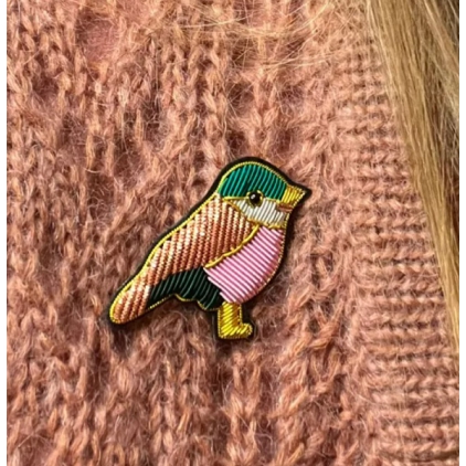 Broche oiseau brodé