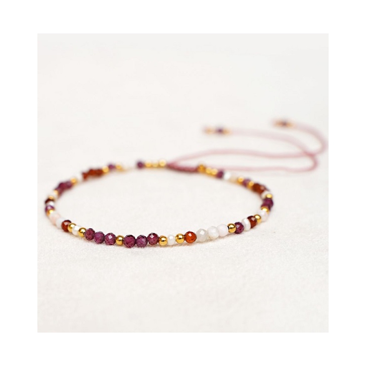 Bracelet garnet mix gem gold plated - 22005-MG-8