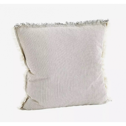 Housse de coussin rayée avec franges - blanc cassé et noir